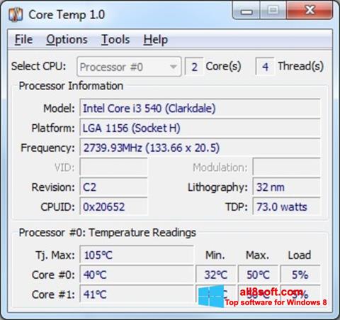 স্ক্রিনশট Core Temp Windows 8
